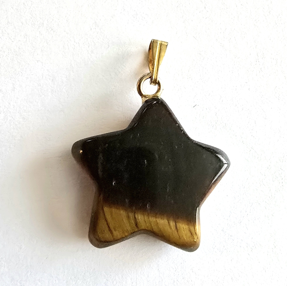 Tiger eye stone Star pendant brown gold tone celestial outer space